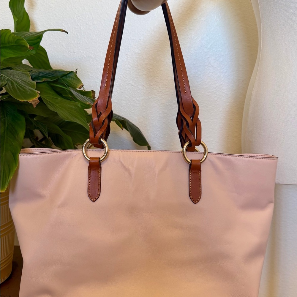 Dooney & Bourke Blush Pink Leather Tote with Brown Braided Handles - Picture 2 of 5